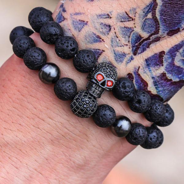 Armband - Black Lava Skull Red Eyes