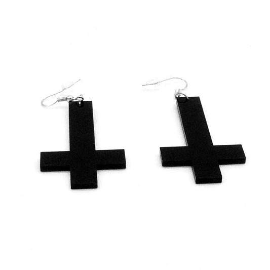 Earrings - Atheist Black Cross
