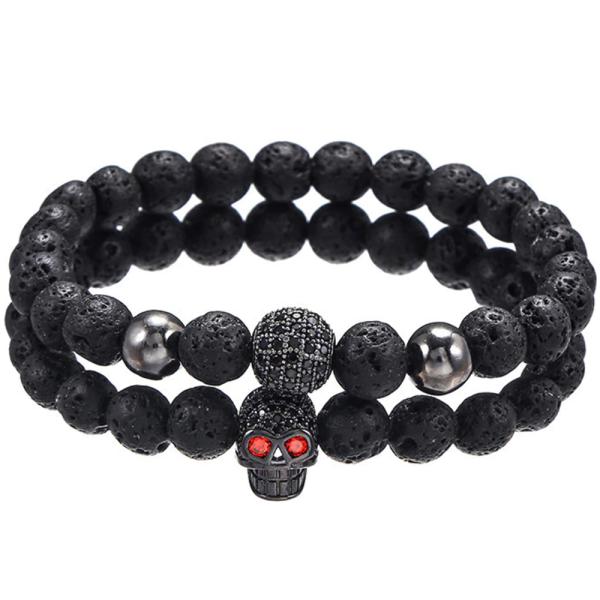 Bracelet - Black Lava Skull Red Eyes