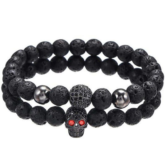 Bracelet - Black Lava Skull Red Eyes