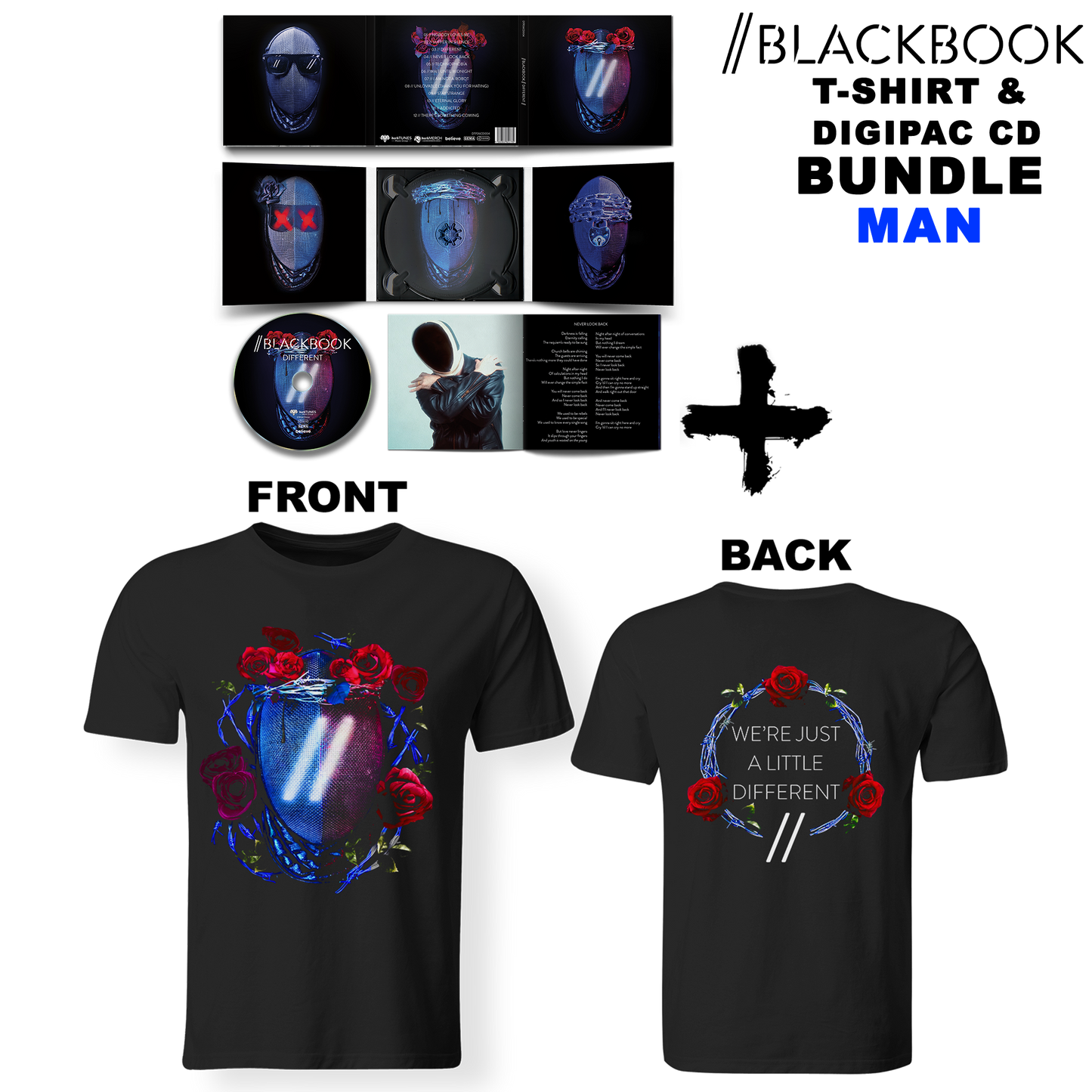 Bundle Man - BLACKBOOK - Different (Lim. Digipac CD + T-Shirt)