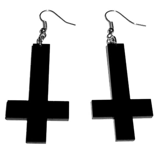 Earrings - Atheist Black Cross