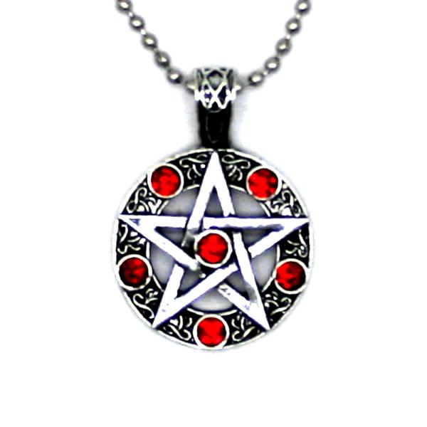 Halskette - Red Stones Pentagram
