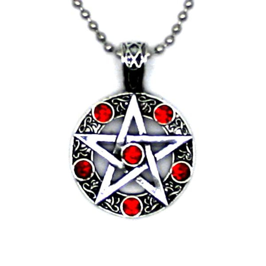 Halskette - Red Stones Pentagram