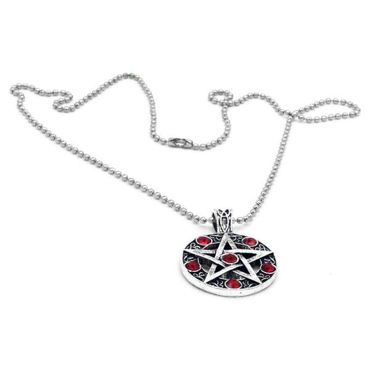 Halskette - Red Stones Pentagram