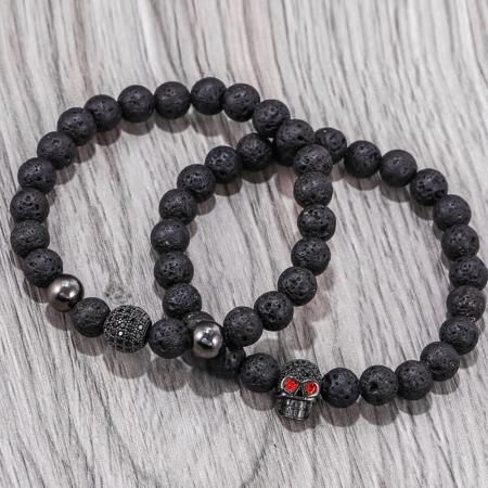 Bracelet - Black Lava Skull Red Eyes